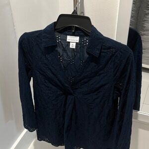 Liz Claiborne Dark Blue Eyelet Blouse